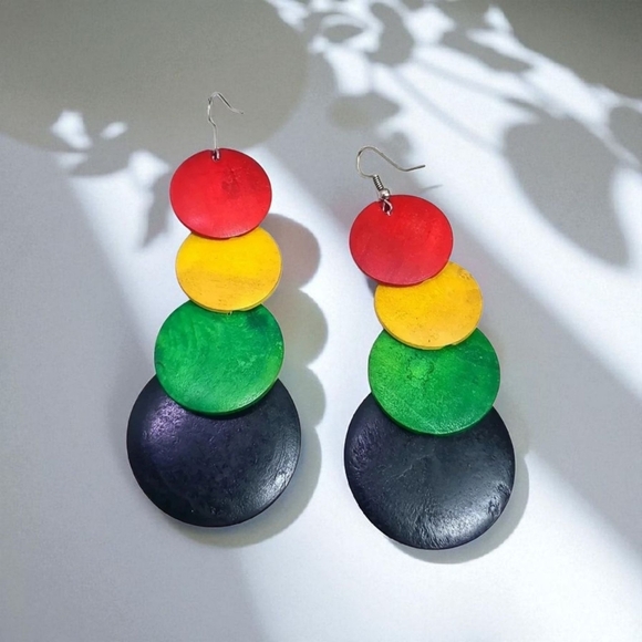 Vintage Jewelry - Vintage colorful handcrafted wooden earrings